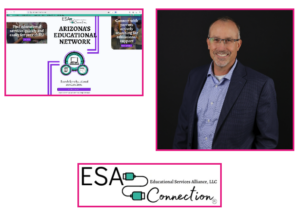 Educational Resources Blog 45 ESA Connection homepage and logo alongside a photo of Christopher Holmberg