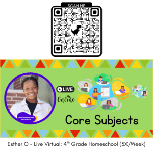 Online 4th grade student participating in a virtual class session, representing an accessible homeschool program.